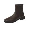 Fashion Square Head Ankle Boots Wedge Bottom Soft Leather Comfortable  Boots Women Short Boot Warm Winter Shoes Fur Winter Booties