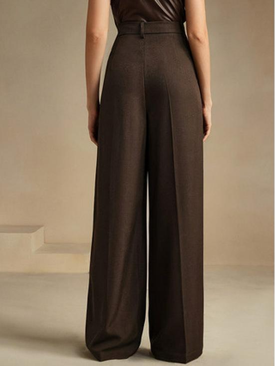 Pantaloni da completo da donna a vita alta, stile europeo/americano, marroni, drappeggiati, a gamba larga, 2026