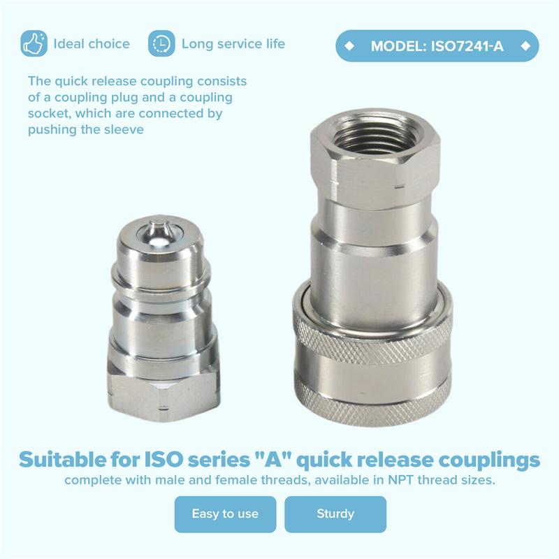 A96I-1Set ISO7241-A NPT Hydraulisk Koppling Kopplingskontakt 1/2 tum Snabbväxlingsgränssnitt Metall