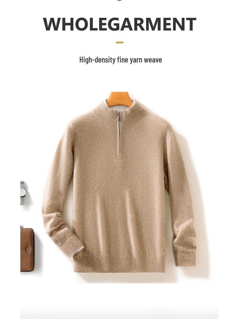 Men's Cashmere Half-Zip Thermal Sweater for Business Casual Wear