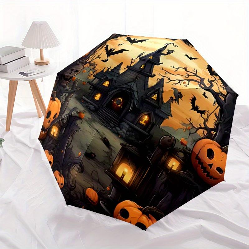 1pc Halloween Haunted Automatic Open/close Umbrella, 8-Rib Sturdy Structure, Portable Travel Umbrella, Parties, Everyday Use, 11132