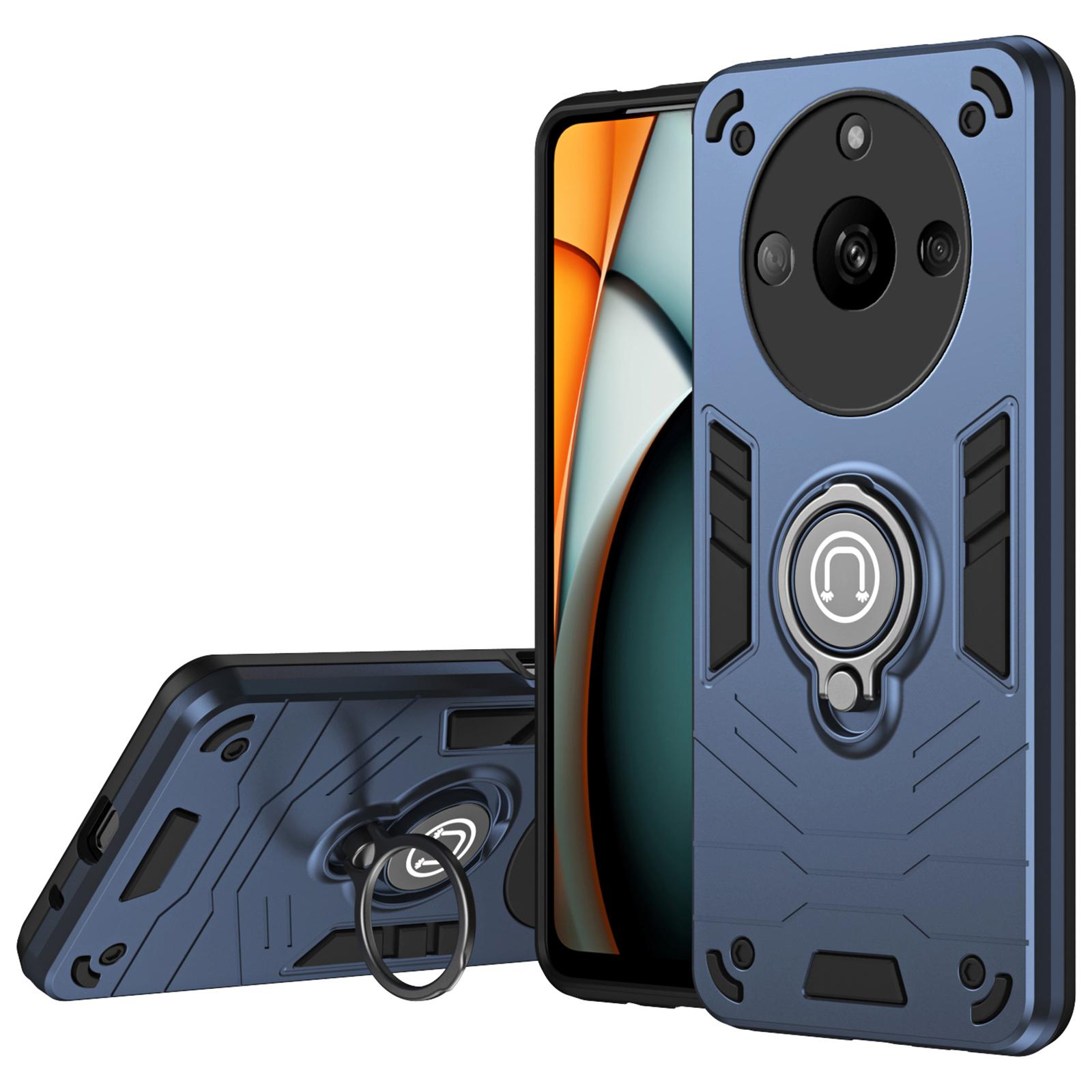 

For Realme Narzo 60 5G Case PC+TPU Kickstand Phone Cover Support Magnetic Car Mount Blue