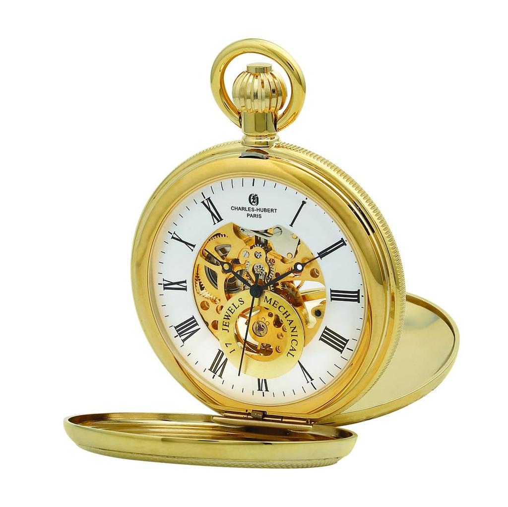 Charles Hubert DWA054 Men's Mechanical Skeleton Pocket Watch with Hand-Wound Movement