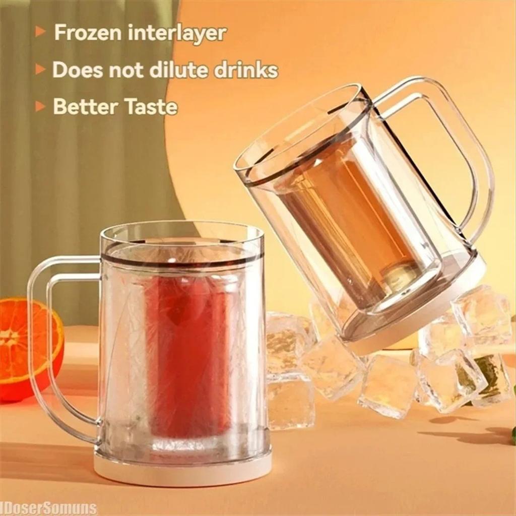 2026+ Freezer Beer Glass,Freeze Mugs with Handle,Double Walled Cups,Keep Drinks Cold,Freezing Beer Mug Gifts for Mens