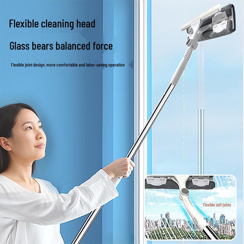 Long Handle Double-Sided Glass Cleaning Squeegee and Scraper
