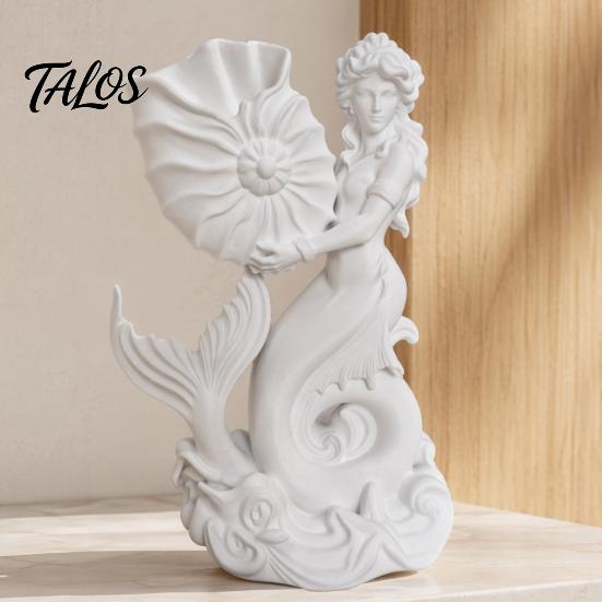 Healing Style Soft Furnishing 3D Printed Mermaid Conch Storage Ornament, Mini Decorative Coastal Aesthetic Home Ornament Flowerpot, Creative