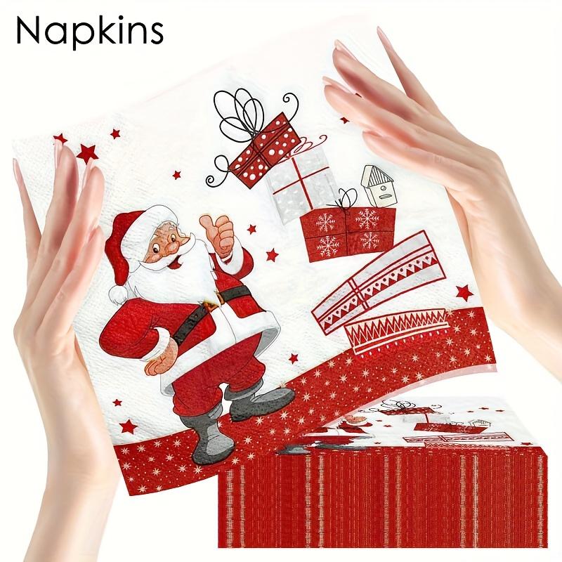20/40/60pcs Christmas Party Napkins - Santa Claus,Holiday Table Decorations - Disposable Dinner Napkins for Christmas Dinner