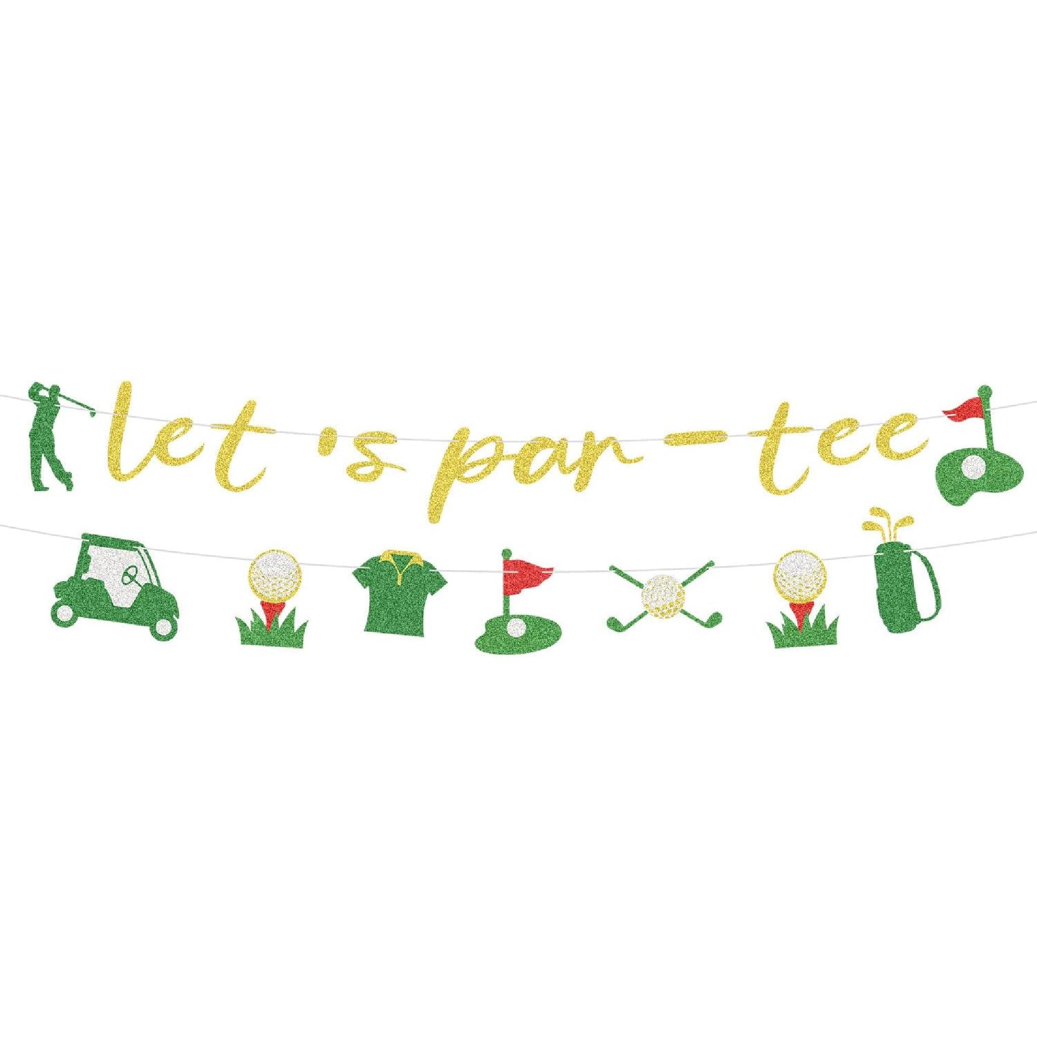 2pcs Let s Par Tee Banners, Pre-Strung Glitter Golf Themed Banner Funny Sports Themed Party Decoration Supplies Suitable for Birthday Retirement