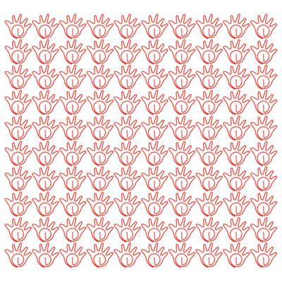 100Pcs Paper Clip Metal Hand Shaped Design Rustproof Paperclip Decoration for Office School Red