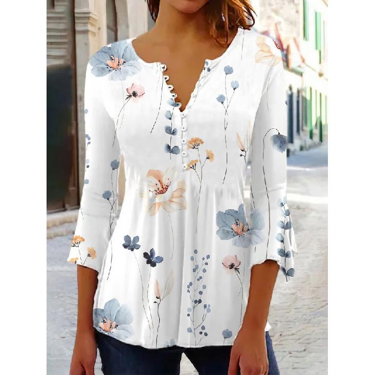 

S-5XL Large Women S Summer Fashion Casual V-Neck Button Gradient Printing Loose Short Sleeve Top 5XL