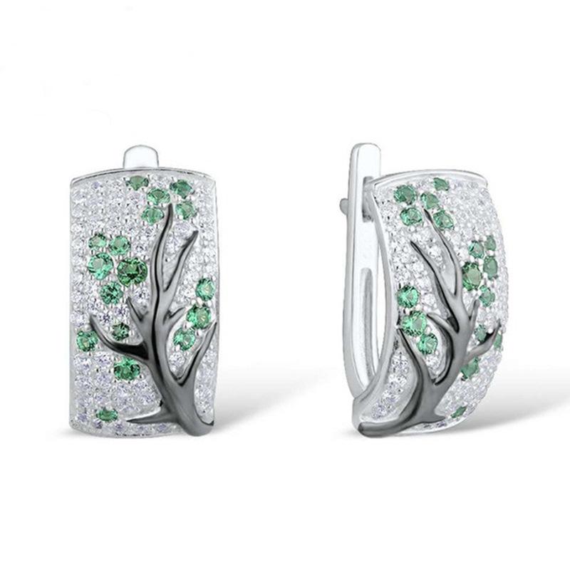 Stylish Diamond-Studded Plum Blossom Earrings - European & American Fashion
