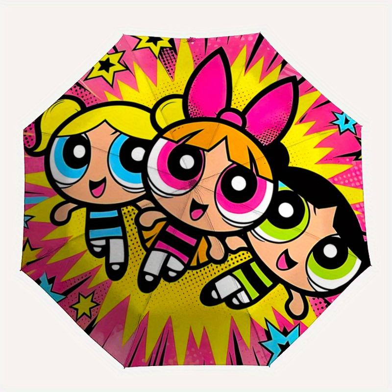 1pc Powerpuff Girls Automatic Opening and Closing Umbrella - Suitable for Various Occasions, Outdoor Activities, Lightweight and Durable Automatic Fol