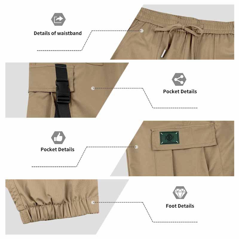Men Drawstring Elastic Waist Jogger Cargo Pants, Multi Pockets Ribbon Decor Tapered Ankle Cuffs Casual Streetwear Utility Trousers Outdoor Daily Wear