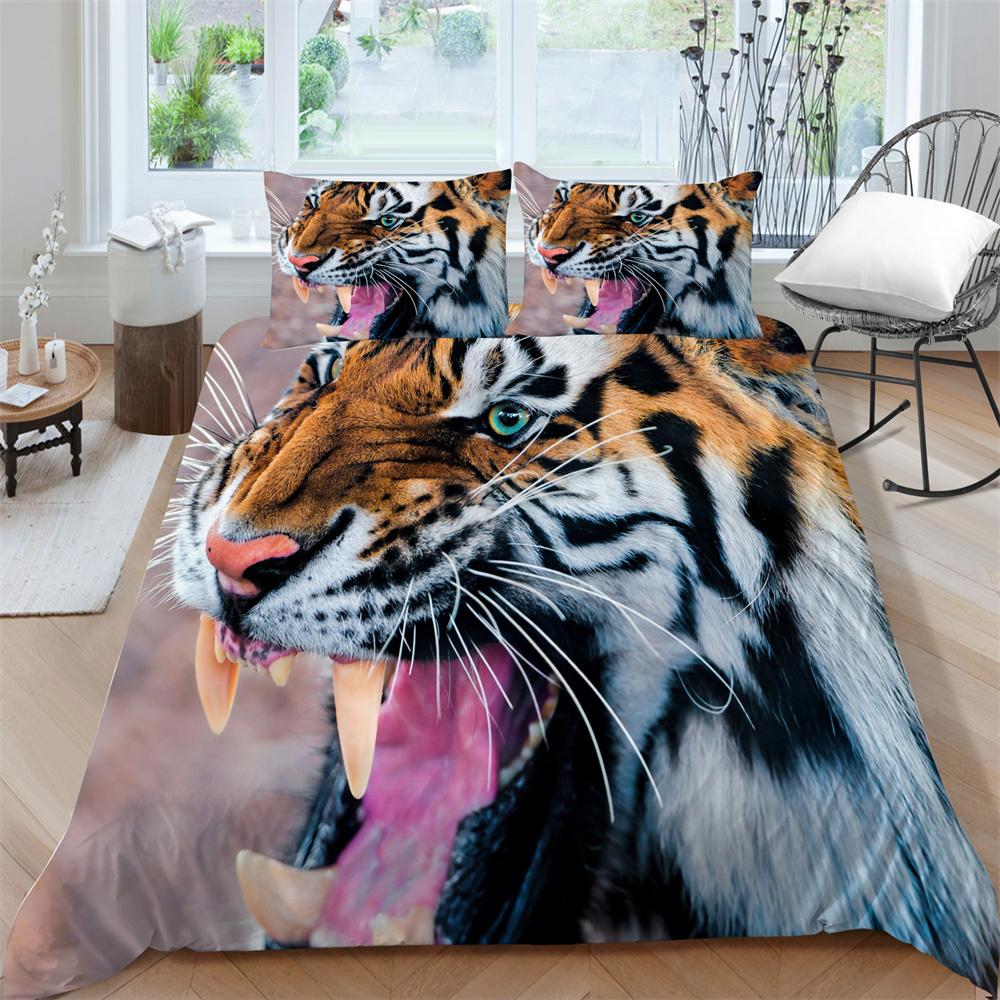 3D Tiger Printing Duvet Cover Set Luxury Bedding Cover Suit Children Teens Single Size Microfiber Comforter Cover Suit
