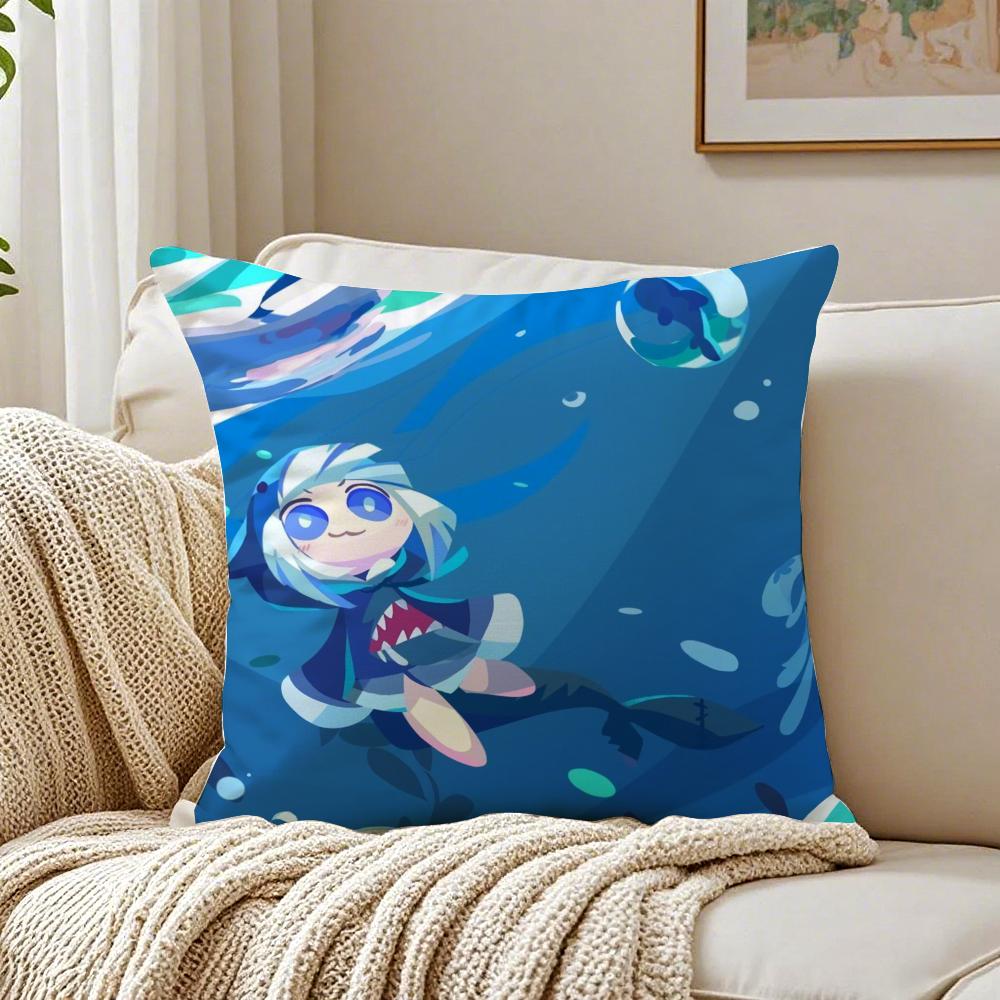 Cute Japanese Anime Hololive GGawr Gura Cushion Cover Pillowcase Antidustmite living Room Sofa Decor Cushion Room