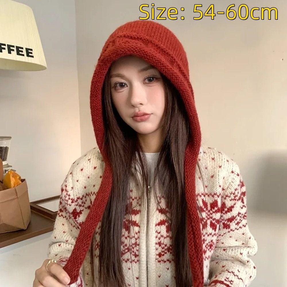 Cute Lace-up Design Knitted Hats Warm Windproof Pullover Hat Adjustable Winter Hats