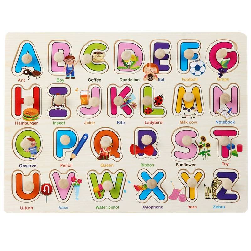 Wooden Childrens Number And Letter Puzzle Blocks Educational Toy For Early Learning
