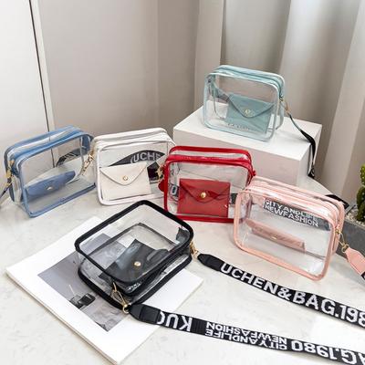 Priehľadná crossbody kabelka pre ženy, cukríková farba s písmenami, módna kabelka cez rameno, priehľadná želé kabelka z PVC, malá štvorcová kabelka