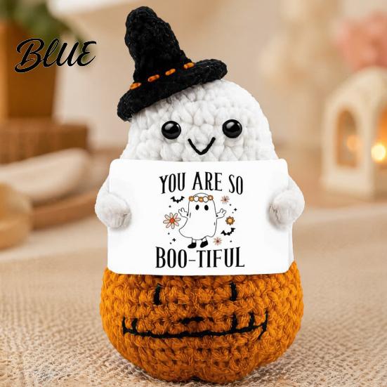 Energy Emotional Support Gift Hand Knitted Halloween Ghost Ornament Crochet Plush Doll with Warm Hearted for Students Encouragement Card Cute