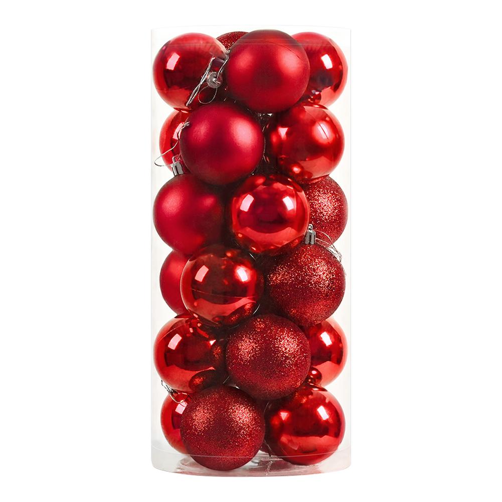 

Xmas Tree Ornaments Shatterproof 24pcs 4cm Xmas Balls Baubles Set Sparkling Christmas Ball with Hanging Hooks Wedding Home Decor Red червоний