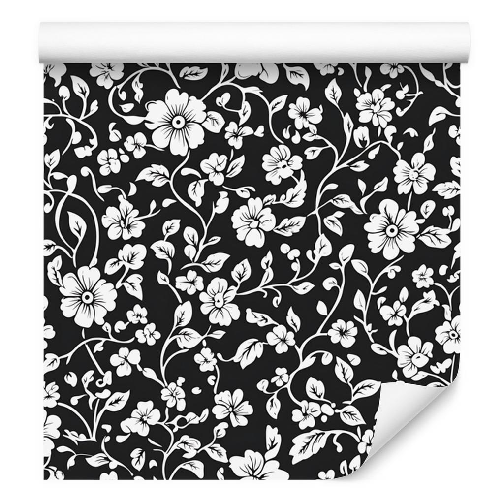 Wallpaper Black and white flowers graphite, gray center 50x1000