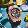 ONOLA Montre Homme Automatique Mécanique Fashion Diamants Arc-en-ciel Bracelet Silicone Étanche