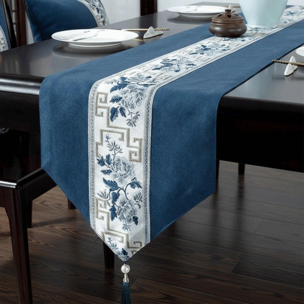 Chinese Style Floral Table Runner Washable Tea Table Cloth Embroidery Bed Flag  Hotel Decoration