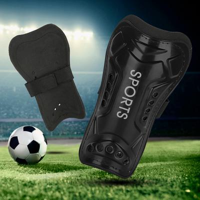 A Pair Child Football Shin Pads Training Leg Guards Safety Protector Adjustable Strap (Black)