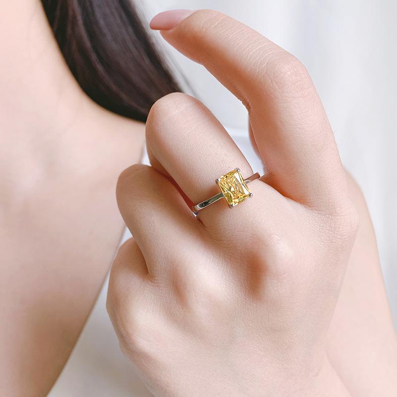 Jewelry Direct Sales Color Treasure High Carbon Simulation Yellow Diamond 6 * 8 Rectangular Ring Children'S Ring Jewelry