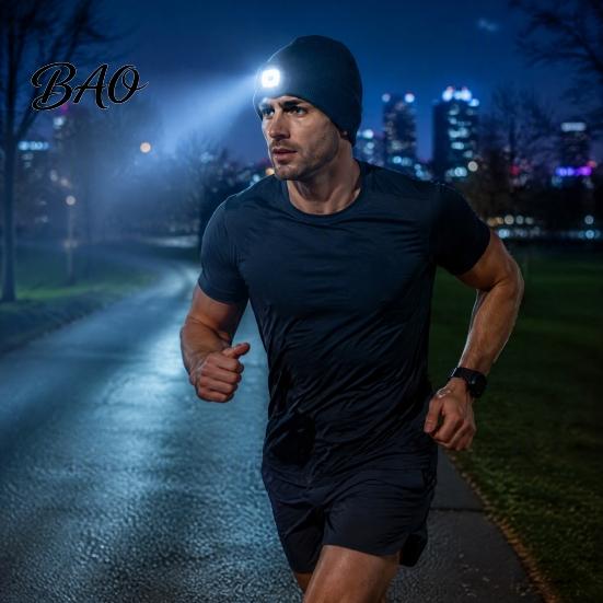 Unisex Outdoor Winter Accessory LED Hat with Light, USB Rechargeable Headlamp Skull Cap, Lighting Warm Knitted Cap for Men, Women, Gear Usb