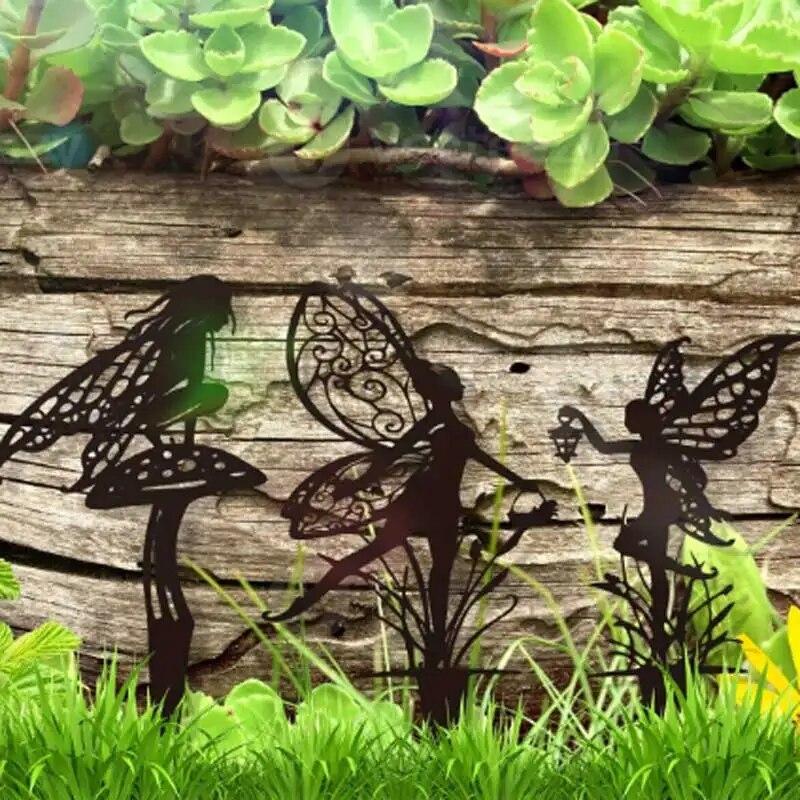 Flower Fairy Garden Sculpture Floor Plug Outdoor Garden Metal Iron Lawn Inserts Outdoor Decorations