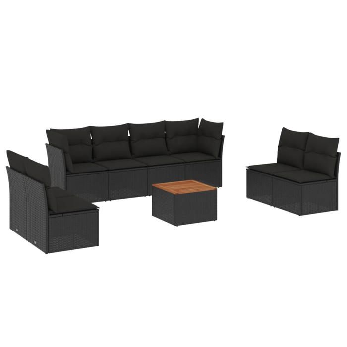 VidaXL Garden Lounge Set with Cushions 9 Pcs, Patio Sofas, Patio Furniture Set, Outdoor Furniture, Black 3255908