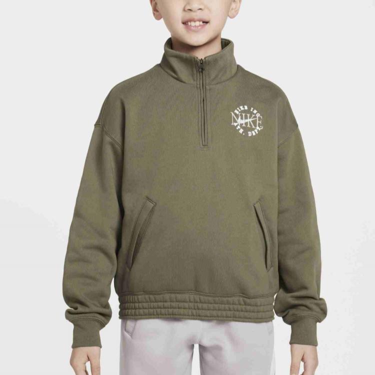 Nike Hoodie Comfortable Soft Versatile Kids Hoodies Olive-Green IB5599-222