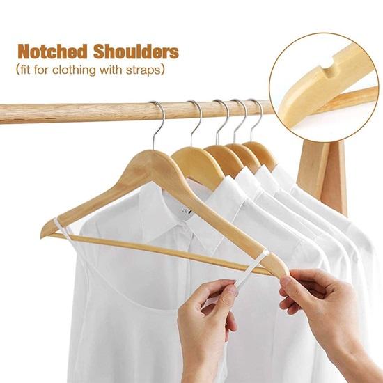 Wood Hangers 360° Swivel Hook and Notches Wood Clothes Hanger for Hanging Garments and Accessories with Non-Slip Bar Natural Pack of 12