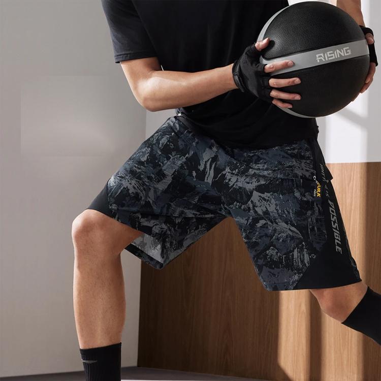 Li Ning Full Print Letter Mid Waist Straight Casual Shorts Men Shorts Black AKST613-1