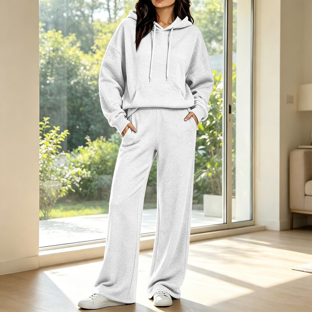 Women's Casual Hooded Sweatshirt and Pants Set with Pockets, Comfortable Outfit for Fall and Winter