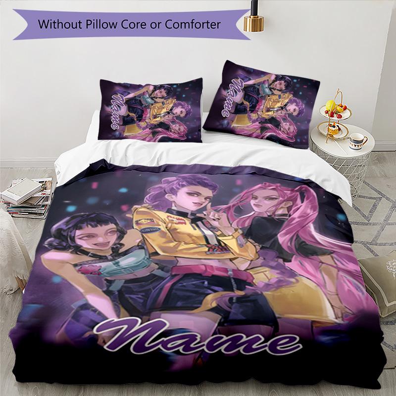 3pcs KPop Demon Hunters30 Cover Set - Personalized Name, HD Printed Bedding with 1 Cover and 2 Pillowcases - Perfect for Home Decor, Easy Care