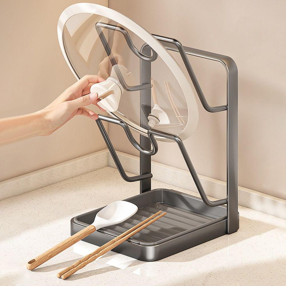 Double Layer Pot Lid Rack Draining Non-slip Pot Lid Organizer Large Capacity Kitchen Storage Rack