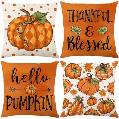 1 Stück Orangefarbener Kissenbezug mit Kürbis-Motiv Weicher Gemütlicher Bezug Herbstliches Kissenbezug für Wohnzimmer Couch Dekoration