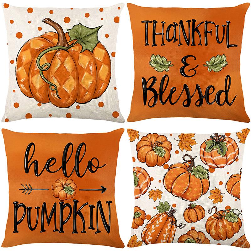1pc Orenge Pumpkin Themed Cushion Cover Soft Cozy Cover Fall Themed Pillowcase for Living Room Couch Decoration