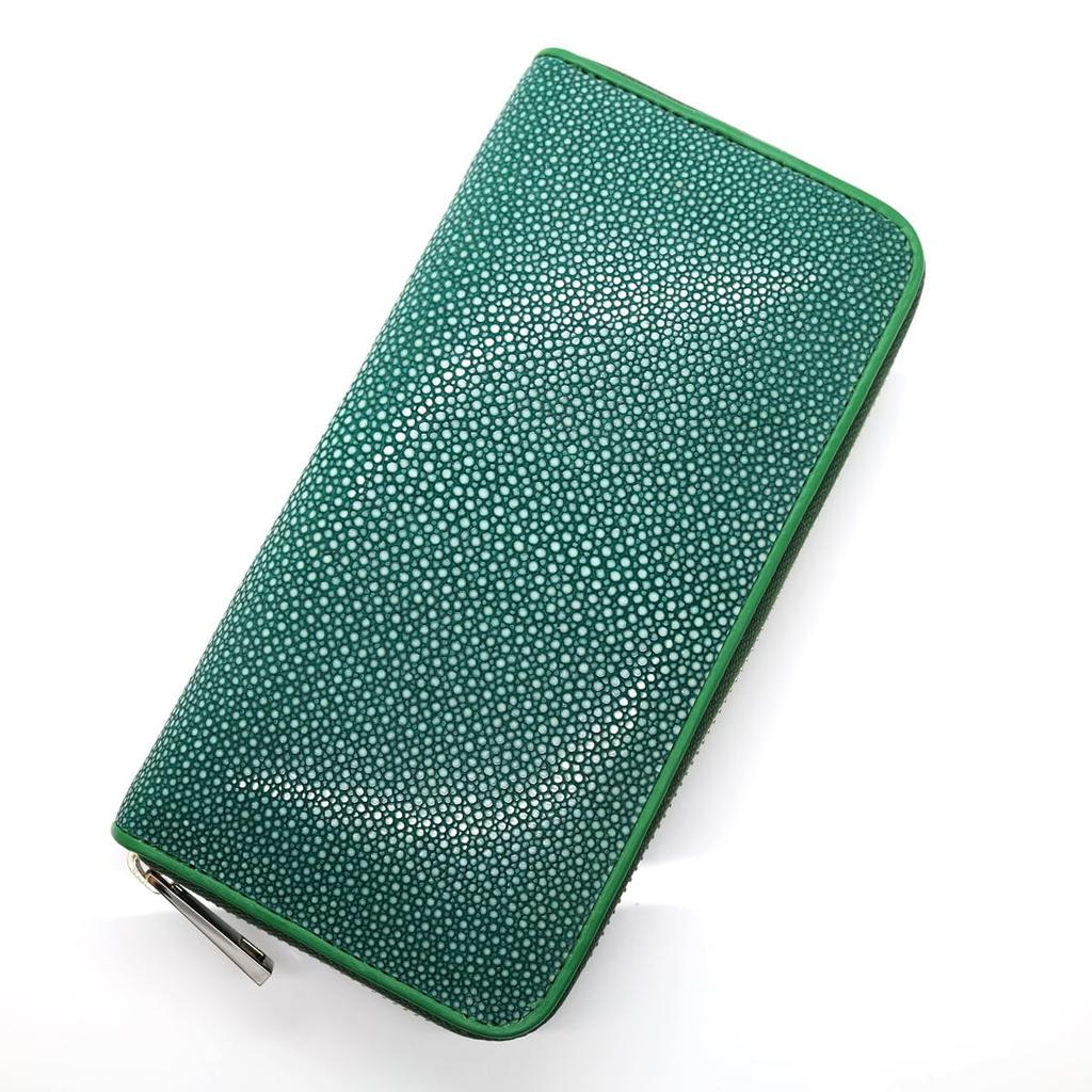 [Revetta] Stingray Leather Long Wallet, Round Zipper, 9 Colors Available, Stingray, Galuchat, Green, Genuine Leather, Large Capacity [129-9stw]