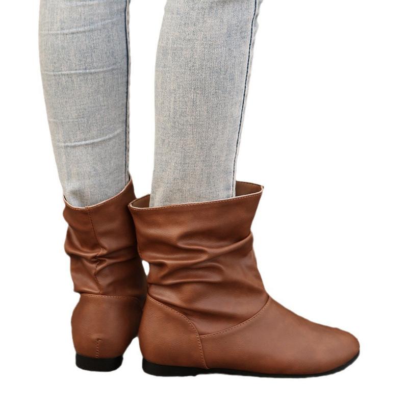 Britischer Stil Große Größe Martin Stiefel Herbst und Winter Neu Einfarbige Niedrige Absatz Kurzstiefel Mode Stiefel