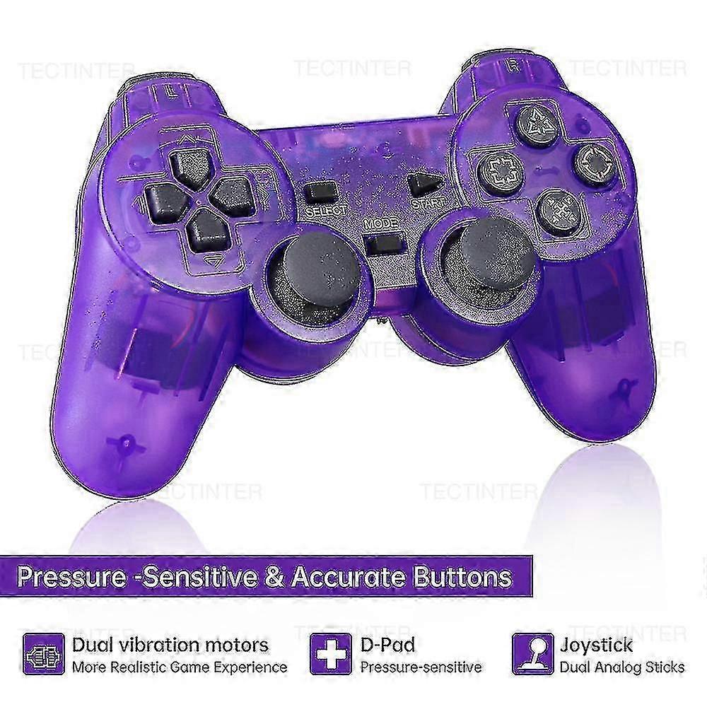Kabelloser PS2-Controller mit Dual-Shock-Vibration - USB/Bluetooth-Gamepad für PlayStation 2/PC (Transparentes Design + 10m Reichweite)_CD