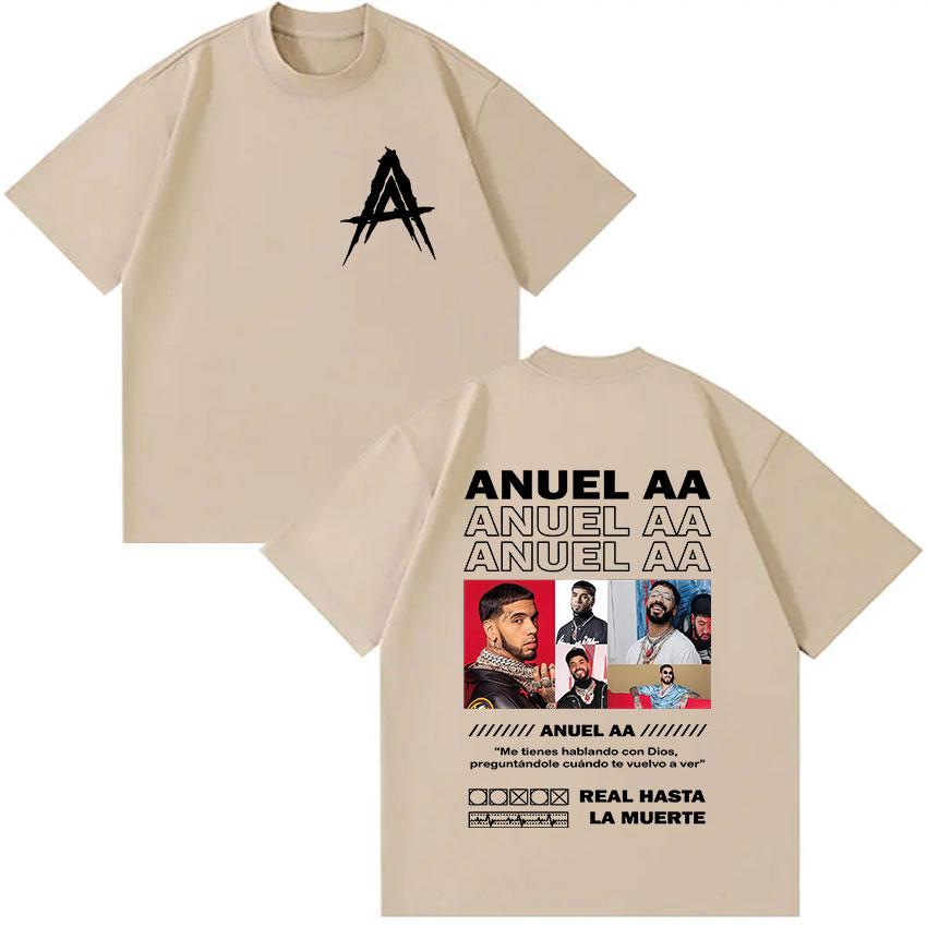 Anuel AA Real Hasta La Muerte Tour 2025 Product T-shirt Men Rap Gothic Oversized Pure Cotton Hip-hop Casual Loose Clothing