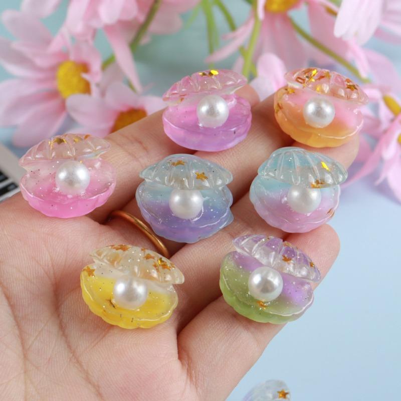 

Cartoon Simulation Luminous Pearl Shell Gradient Color DIY Phone Case Shoe Buckle Water Cup Sticker Cream Glue Jewelry 5pcs разноцветный