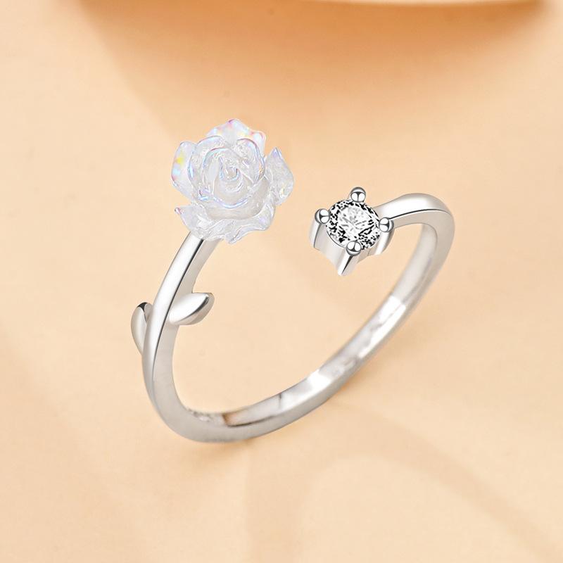 S925 Sterling Silver Camellia Adjustable Open Ring - Light Luxury Flower Design for Women