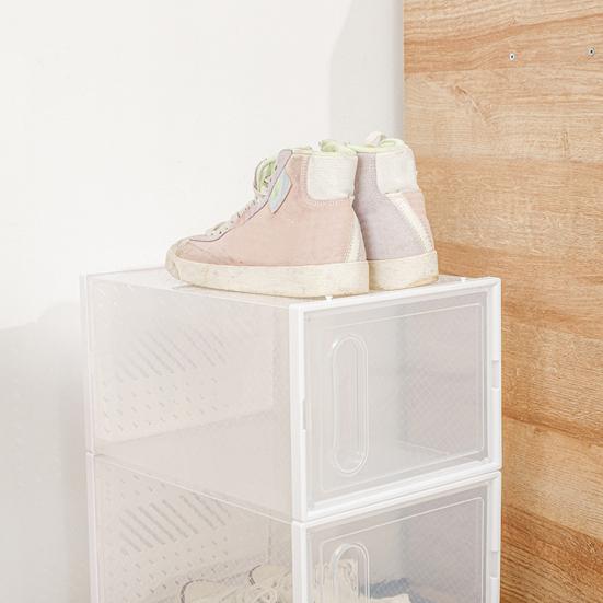 Shoe Storage Box Transparent Visible Square Shape Stackable Large Space Store Shoes Hollow Out Back Breathable Shoe Organizer Household Stuffs