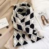 Korean Version of Arctic Velvet Rhombus Plaid Scarf for Women Winter Literary Retro Knitted Wool Shawl Warm Student Scarf