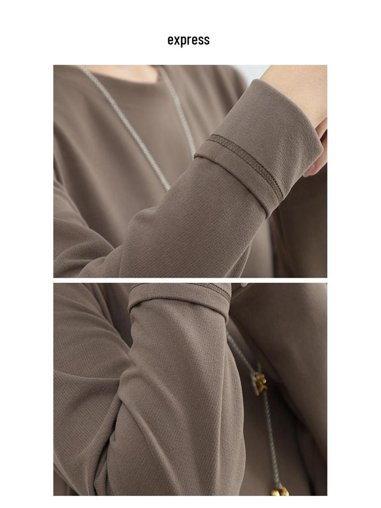 Women's Thickened Long Sleeve Round Neck Dress – Warm, Solid Color, Waist-Cinched for Autumn/Winter
