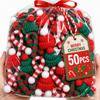 10/50PCS Mini Knitted Santa Hat Scarf Red Christmas Doll Accessories Wine Bottle Cover DIY Craft Xmas Tree Holiday Decoration